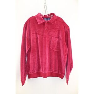 Vintage John Blair Red Velour‎ Long Sleeve Pull Over Polo Shirt Size Extra Large